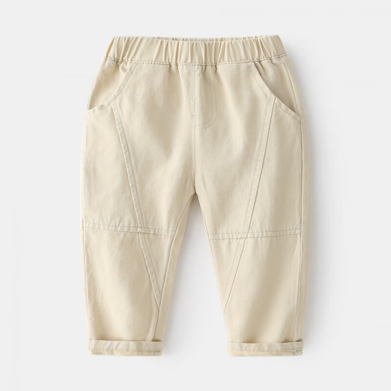 WELLKIDS韩版时尚中小童中腰长裤春季男童休闲裤舒适柔软棉质长休闲裤 卡其色 90