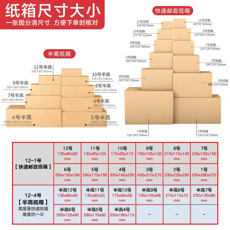 YWZR紙箱快遞箱打包盒物流搬家紙箱子包裝特硬郵政箱半高紙盒定制