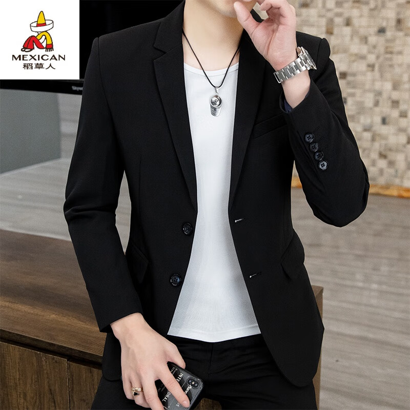 稻草人男士西装外套韩版修身免烫商务套装新款单件大码加厚时尚休闲