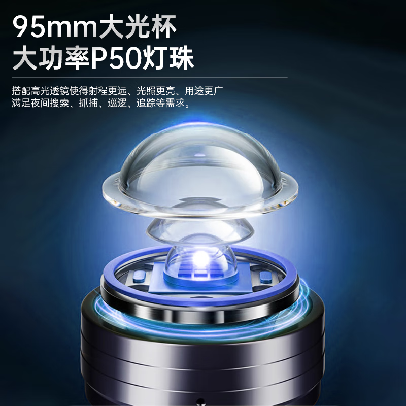 奥克斯（AUX）强光手电筒照明户外灯应急灯巡逻工作灯 超长续航野外探照灯 5000W+续航6-8h+侧灯