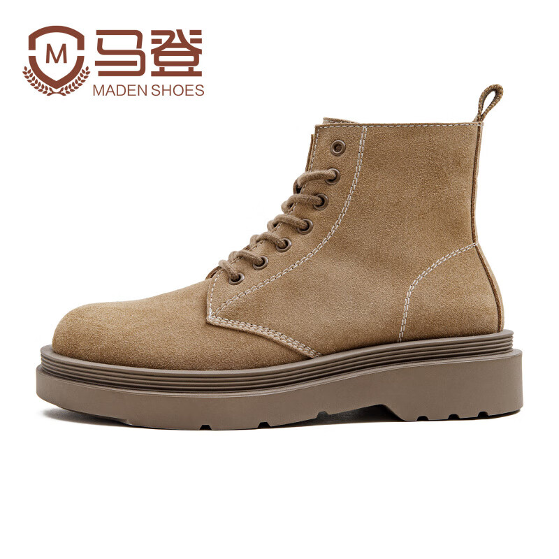 馬登（Maden）馬丁靴男鞋復(fù)古休閑軟皮高幫機(jī)車工裝靴英倫風(fēng)中幫真皮鞋 沙棕色 39