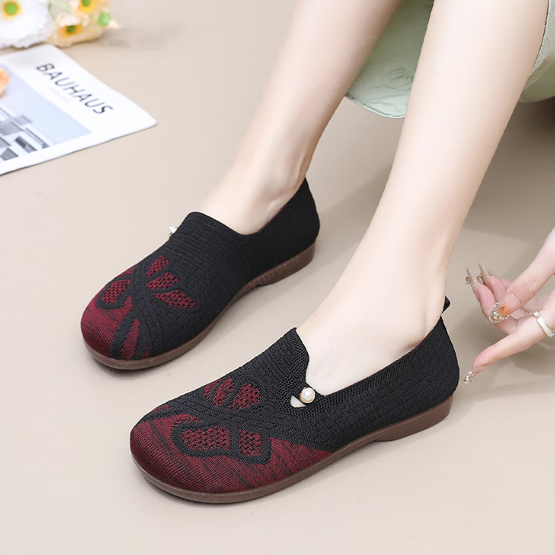 意迪森新款老北京布鞋女洋气时尚一脚蹬飞织鞋面透气不捂脚防滑耐磨鞋底 绿色 35 (225mm)