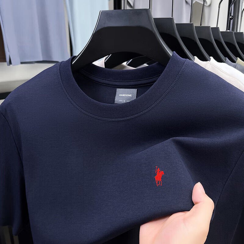 老爷车（LAOYECHE）中年男士短袖T恤男夏季薄款纯色休闲刺绣圆领半袖宽松上衣男 AS2505-1白色 L 推荐115-135斤