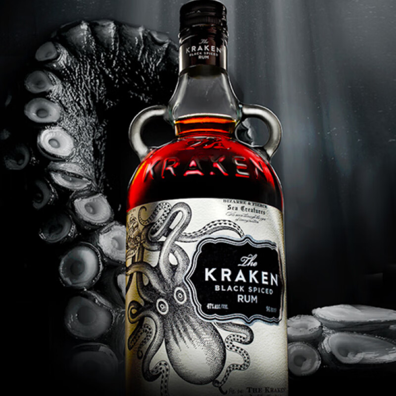 酷拉肯【送男生礼物】Kraken加香黑朗姆酒 Rum洋酒调酒基酒 酷拉肯黑朗姆酒700ml