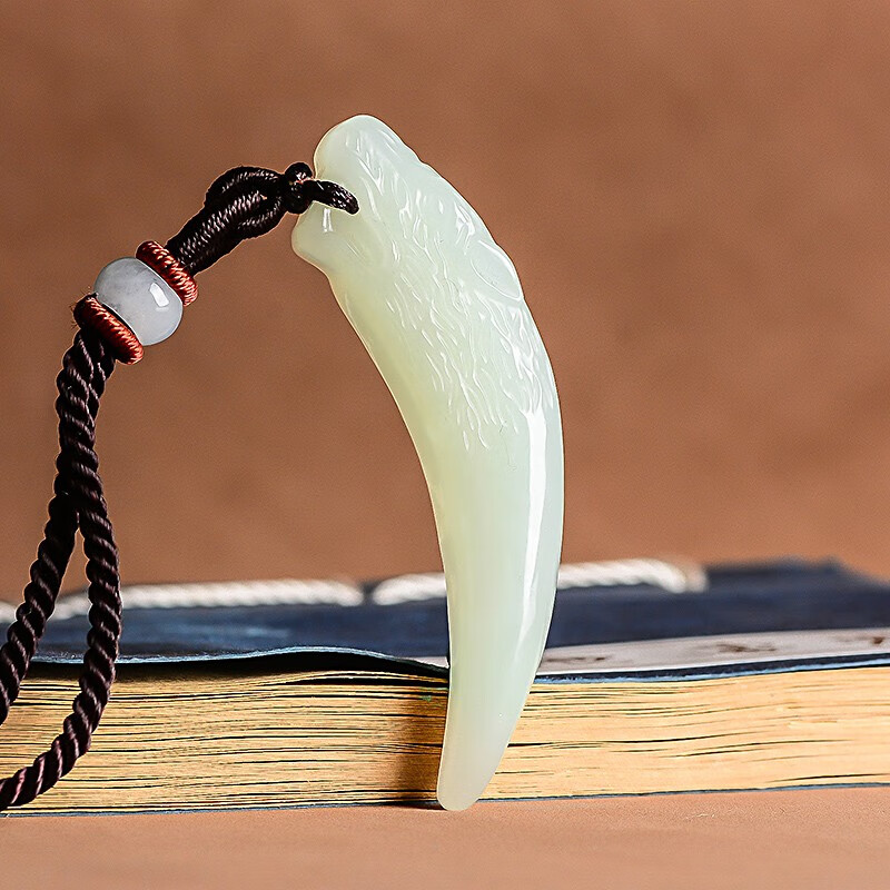 简瑶 和田玉狼牙吊坠男士项链真狼牙吊坠男翡翠男生个性男潮复古中国