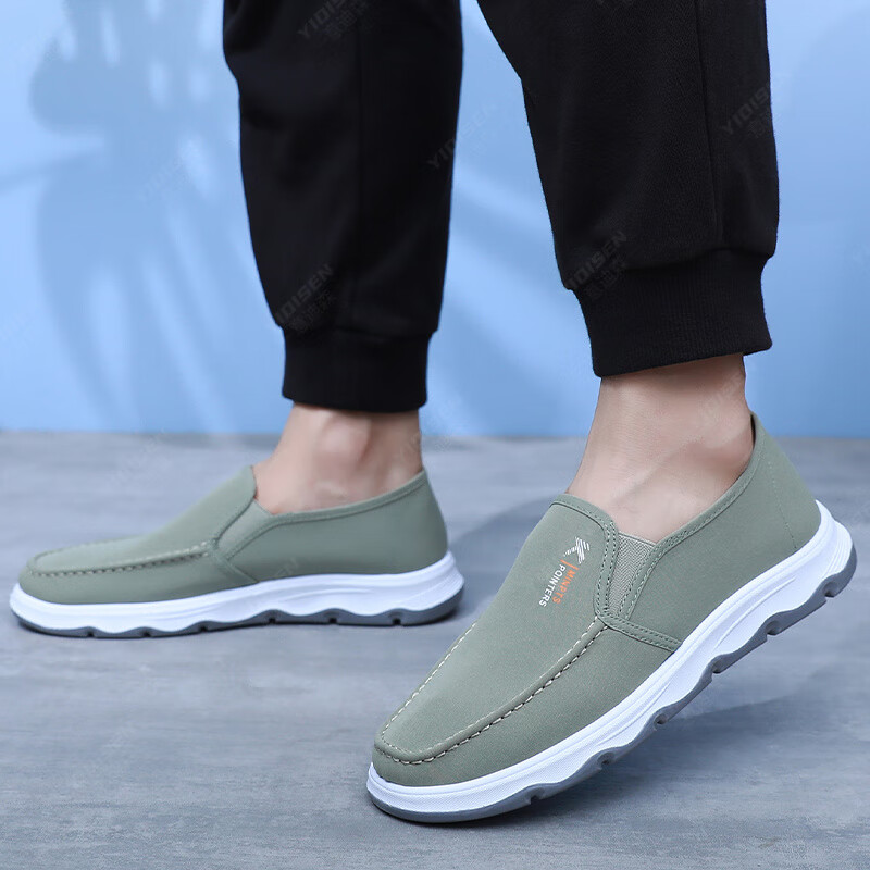 意迪森2025春季新款男士休闲鞋高端商务软底一脚蹬百搭鞋加宽鞋头不挤脚 灰色 单层 38 (240mm)