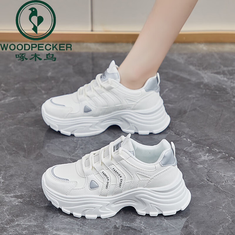 啄木鸟老爹鞋女2025新款春季女鞋百搭厚底鞋子踩屎感秋款休闲运动鞋