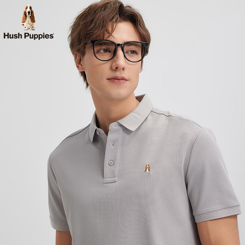 Hush Puppies【凉感小冰皮】暇步士男装2025夏季新款舒爽凉感短袖polo衫 月光灰 XL