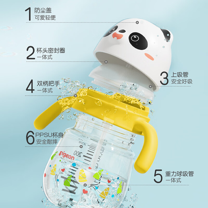 贝亲水杯 儿童牛奶杯 宝宝喝水喝奶学饮熊猫杯 PPSU直饮奶瓶吸管杯  熊猫吸管杯 300ml （7个月+）