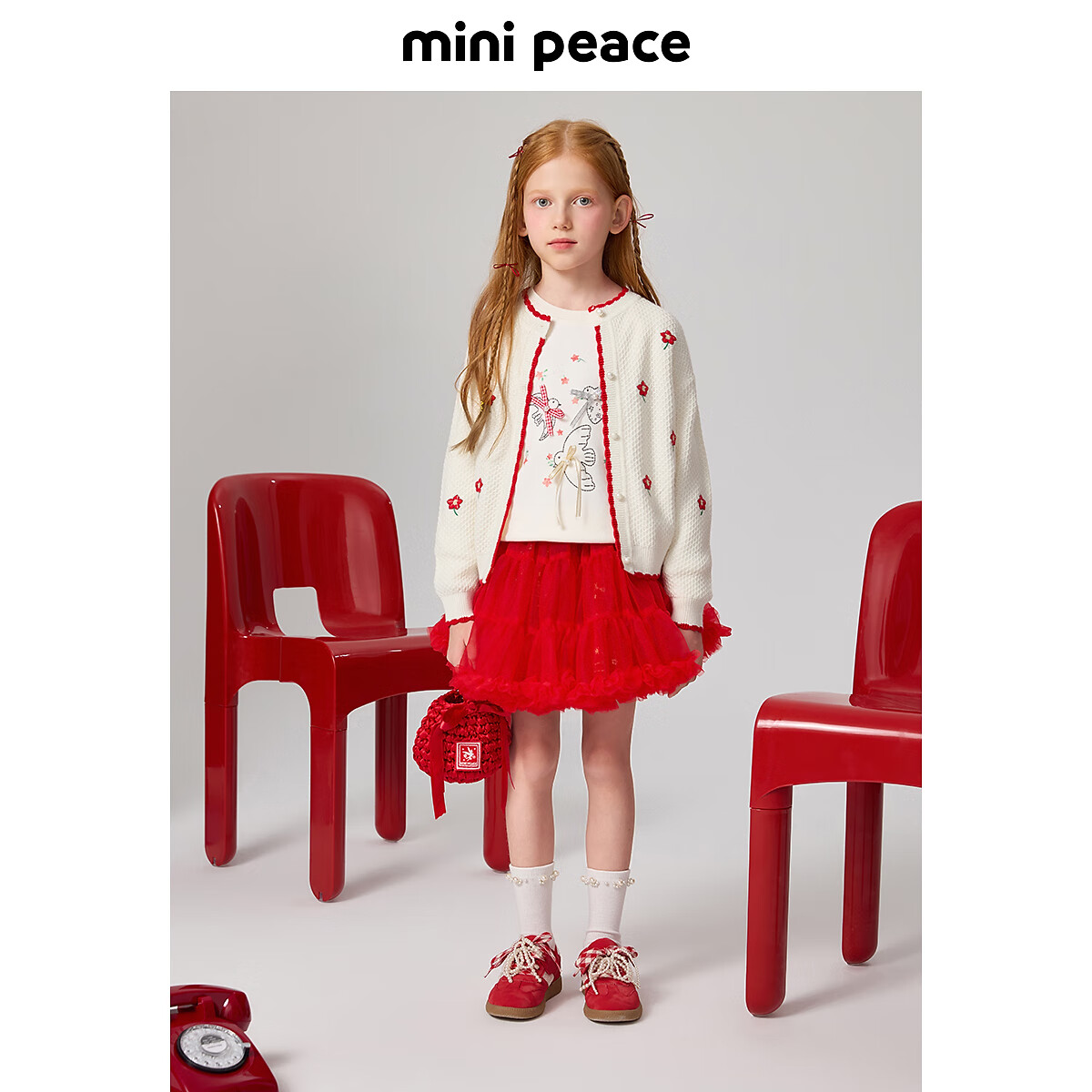 MiniPeace太平鸟童装春新女童毛开衫F2EAF1179 鹭羽色 110