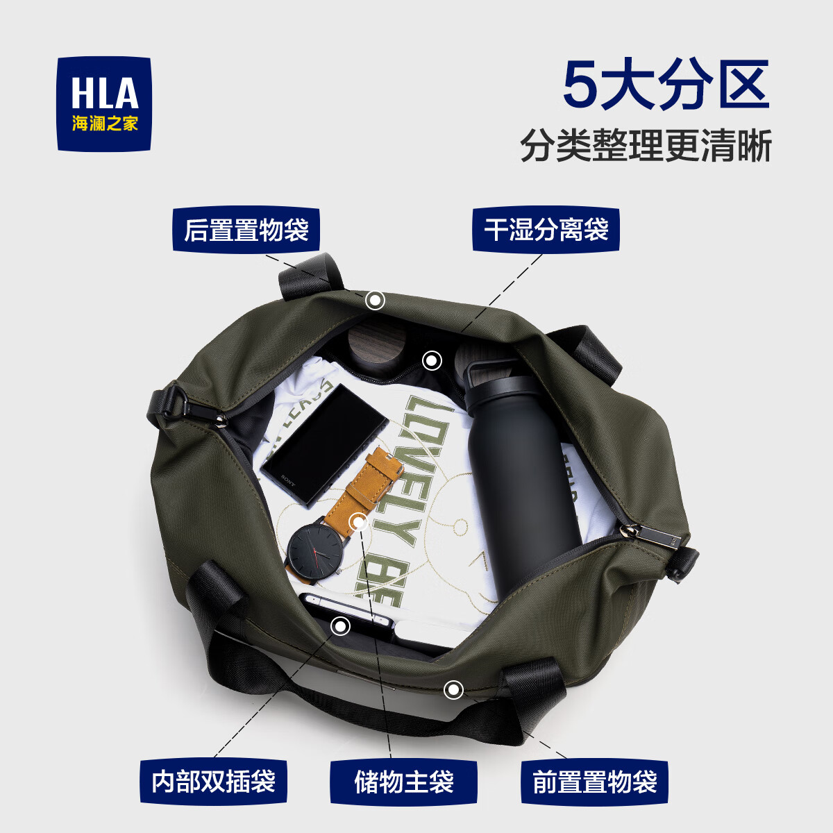 海澜之家大容量旅行包男女短途商务出差手提单肩包行李包运动轻便健身包 绿色【扩容38L大容量】