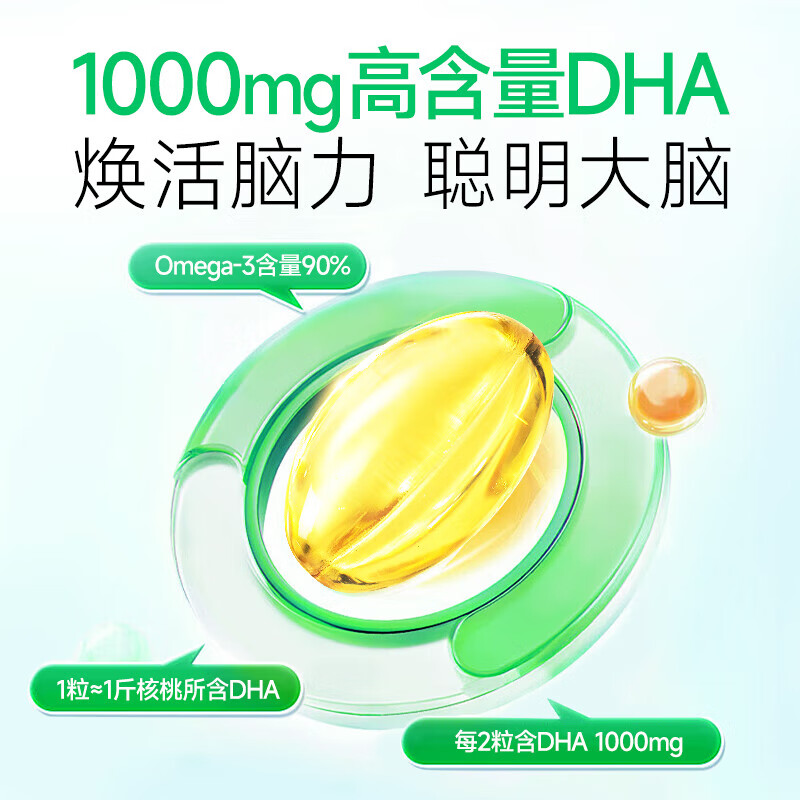 中体健臣深海鱼油软胶囊90%高纯度DHA500mg学生青少年补眼脑Omega3考研60 【体验装】可服用1个月， 60粒*1瓶