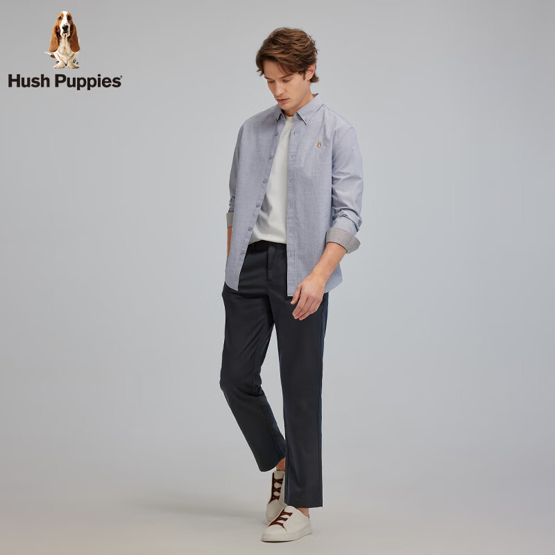 暇步士(Hush Puppies)【顺滑细腻】男装2025春秋新款柔软轻薄休闲长袖衬衫 潮汐蓝 S