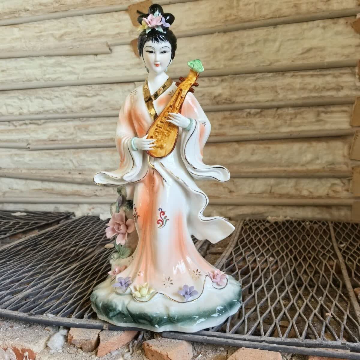 陶瓷琵琶仙女摆件新中式家居装饰工艺品保家姑娘神像客厅办公室 16寸