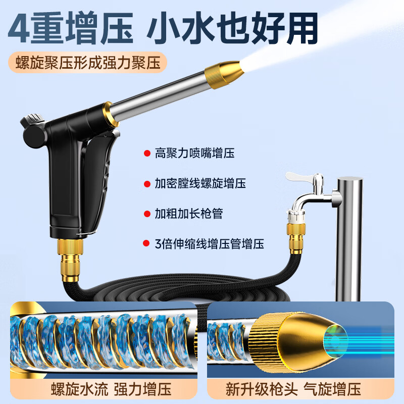 SMVP高壓洗車水槍搶家用神器伸縮水管軟管自來水噴頭沖洗噴槍增壓加壓 全水槍+7.5米套裝