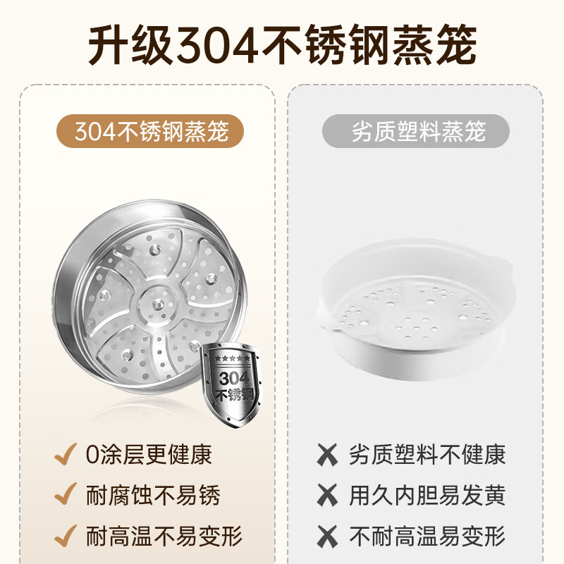 三角牌 一体电火锅 火锅专用锅 电煮锅电炒锅电热锅蒸煮家用多功能电锅 5L 【1300W大功率】配不锈钢蒸笼