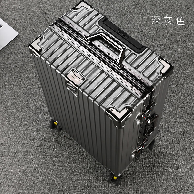 法帝鲨行李箱拉杆箱大容量箱全铝合金密码箱小型登机箱皮箱 深灰色【钢钉加固铝合金款】 26英寸 【学生住宿】