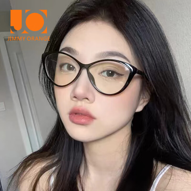Jimmy Orange防蓝光辐射眼镜女士素颜大框修脸近视护目办公平光眼镜框7212黑色