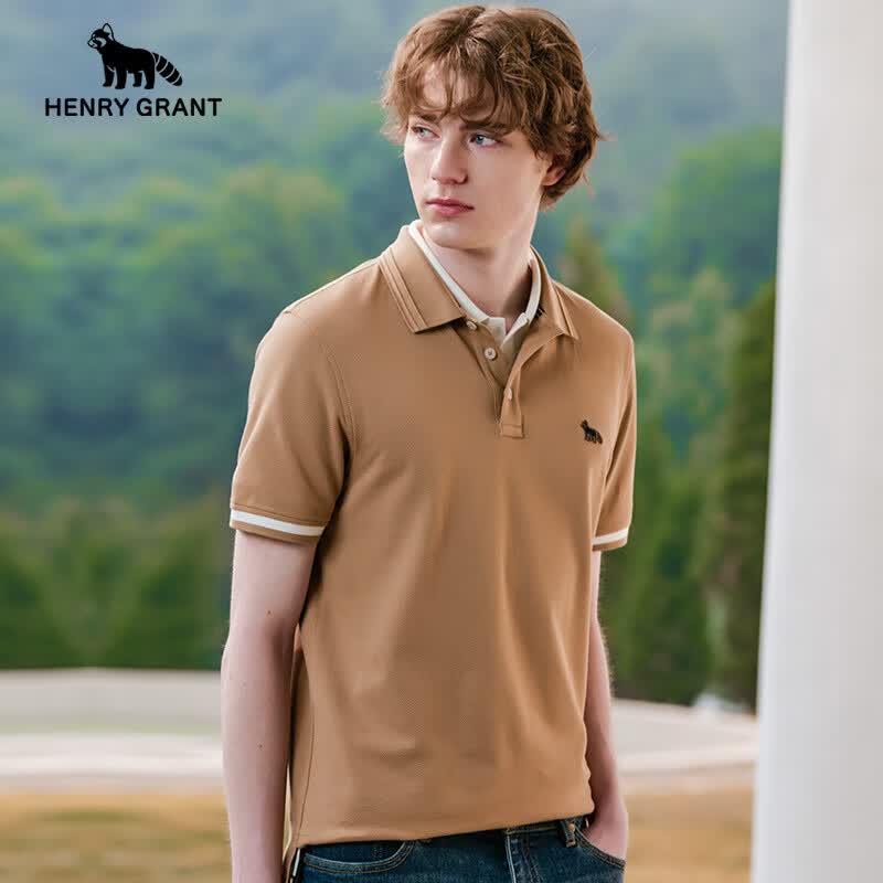 亨利·格兰小熊猫男装2025夏季新品短袖t恤撞色polo衫 咖色 3XL 54