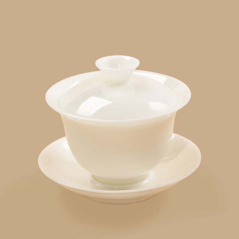 钰铨龙门 冰清玉洁琼瑶盖碗小套组 德化传统中国白瓷高端茶碗整套茶具套装 琼瑶盖碗小套组-玉润杯