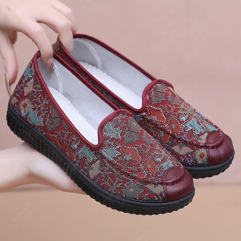 意迪森传统老北京布鞋柔软透气飞织鞋面女单鞋软底不累脚久站不累踩屎感 红色 35 (225mm)