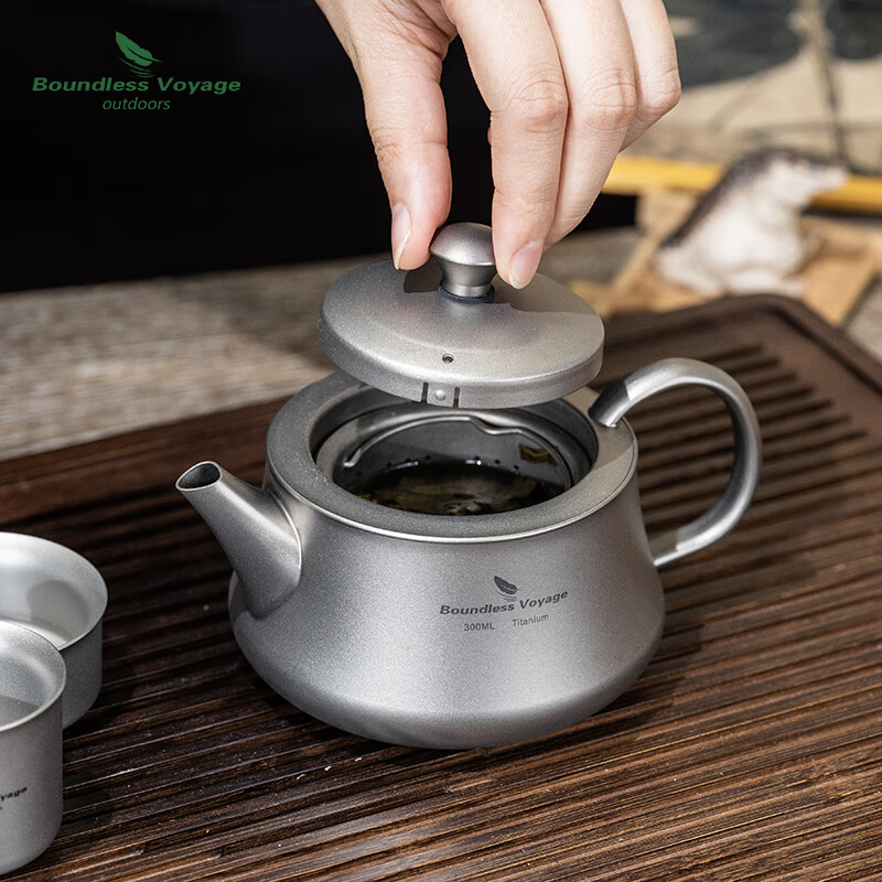 必唯纯钛户外茶壶300ml带滤网旅行茶具套装便携式泡茶专用露营 Ti3119D 300ML茶壶+3茶杯