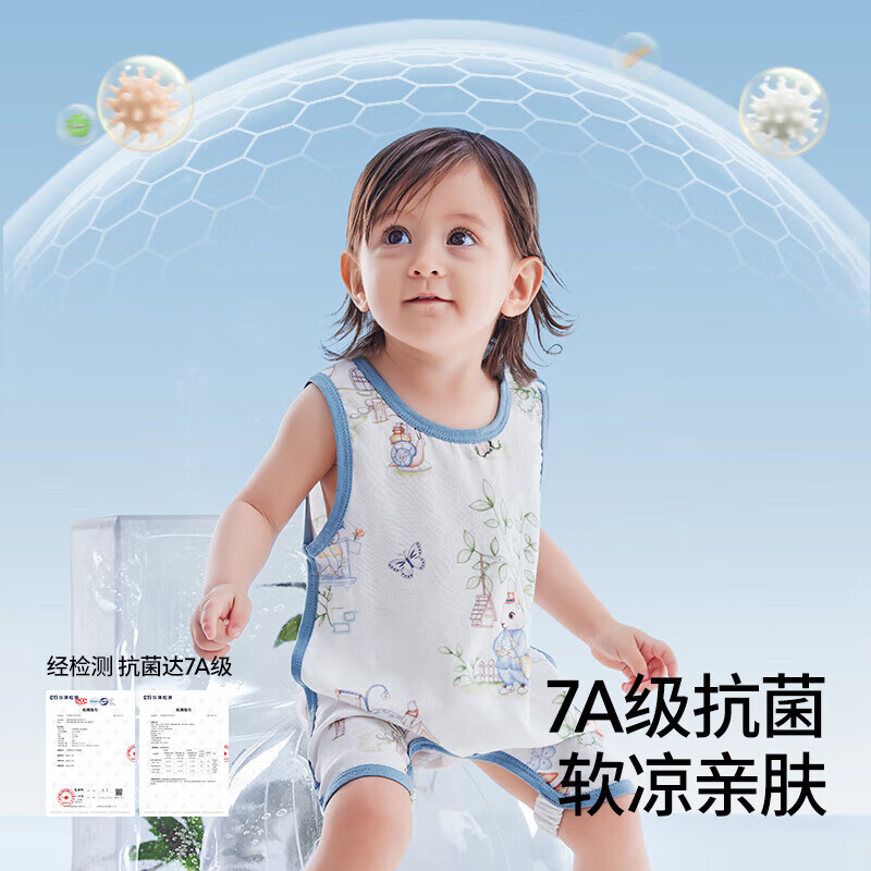 贝肽斯婴儿肚兜025年夏季连体衣宝宝肚兜薄款凉感纱布半背防尿湿 木偶寻踪 73cm