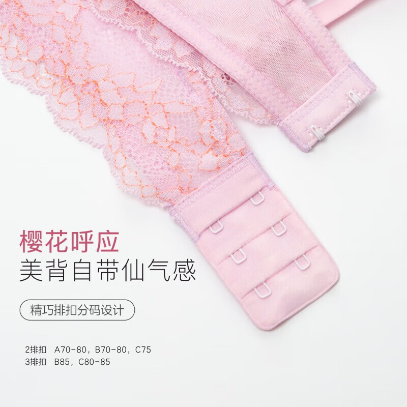 欧迪芬(Ordifen)内衣女性感深V樱花蕾丝无钢圈小胸聚拢文胸侧收副乳送女友 纯莼紫 XB2103/XB2104 75B