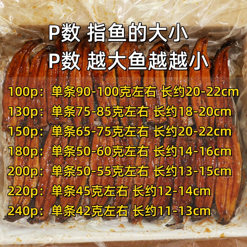 蒲燒鰻魚商用多規(guī)格25-200條/盒外賣擺攤壽司便當(dāng)專用日料食材 蒲燒鰻魚 100P鰻魚2.5kg