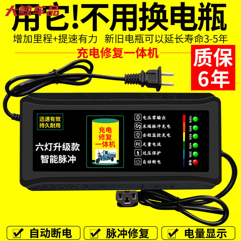 工马自动断电 两轮三轮电动车电瓶车充电器48V60V72V超威电车通用 高端60V20AH  通用三孔