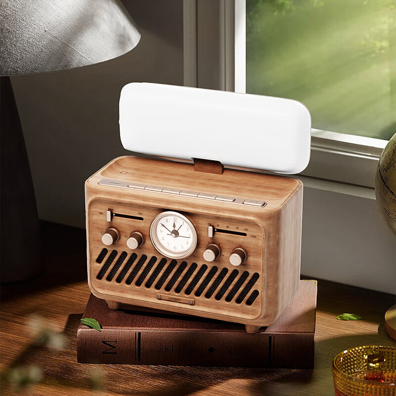 LINKPIN复古无线蓝牙音箱FM收音机立体音质6种助眠舒缓白噪音小夜灯颜色支持通话定时关机客厅桌搭摆件 充电续航+手机无线充