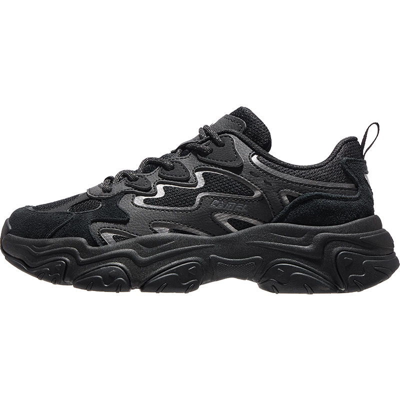 骆驼星云2代老爹鞋男2025年复古回弹舒适耐磨百搭运动休闲鞋 K25B097027，黑/银，女 38