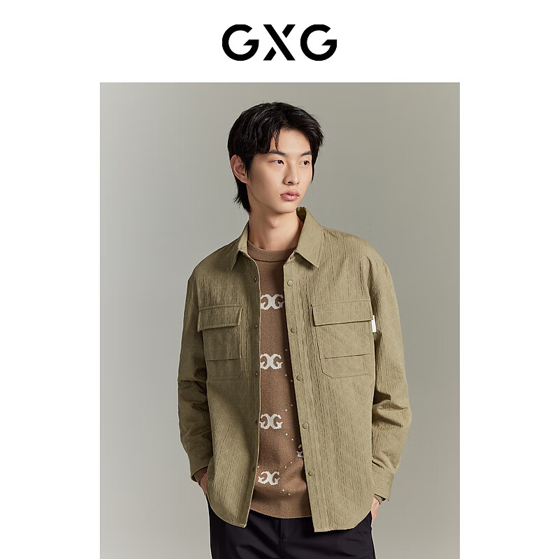 GXG男装  黑色肌理感工装风口袋衬衫外套 GEX10314673 卡其色 L