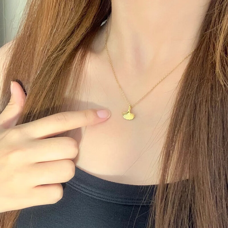 胖东来品质镀18K金18k金銀杏叶吊坠项链女手工定制不掉色仿真金黄 銀杏吊坠+o字链