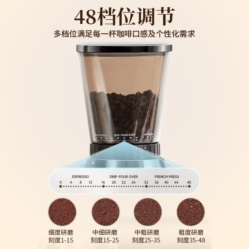CAFELFFE聚咖电动磨豆机专业家用办公咖啡豆研磨机手冲意式摩卡壶磨粉防飞粉48档精细研磨送礼全自动 爆款48档防飞粉磨豆机
