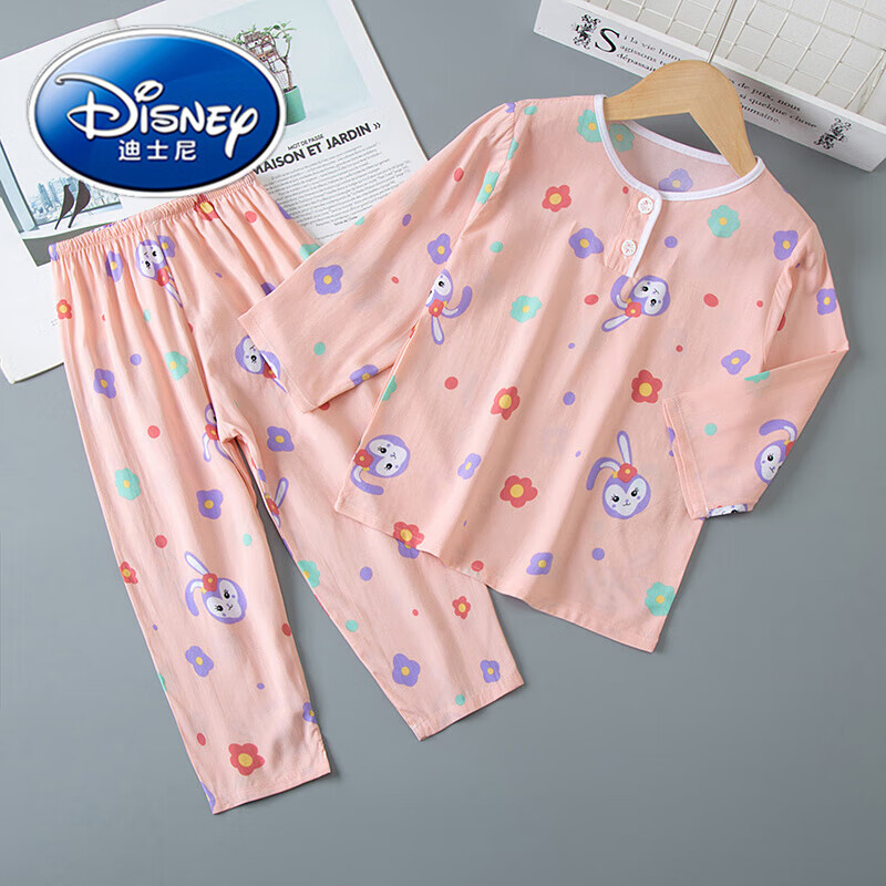 迪士尼（Disney）女童棉绸睡衣夏季儿童薄款家居服女孩男童绵绸空调服套装宝宝长袖 040迪迪兔主图款 80 适合身高70-80cma类标准