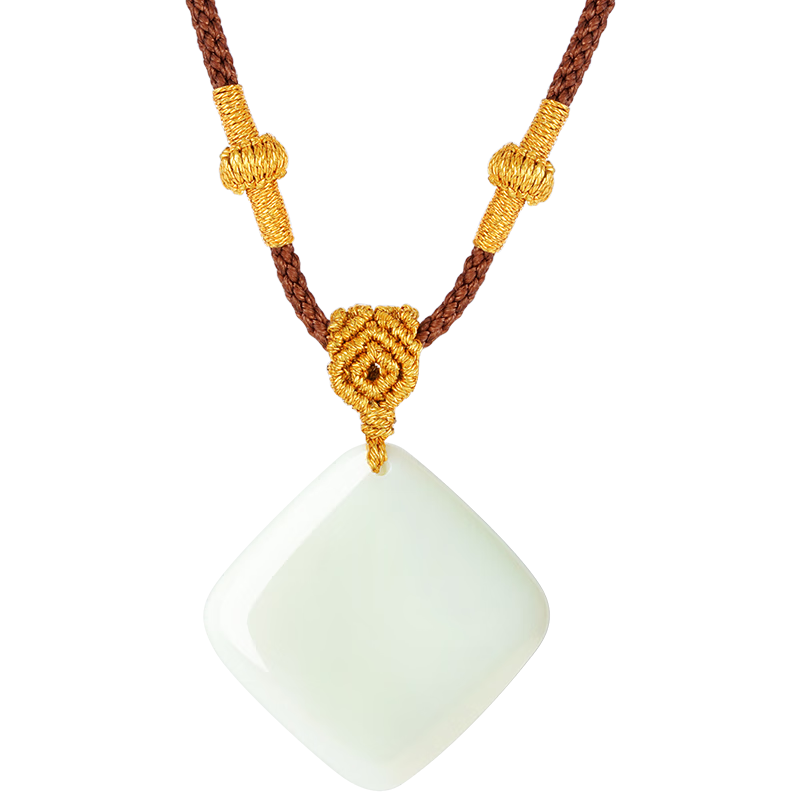 周大生和田玉平安无事牌吊坠白玉小方糖手编项链送女友圣诞礼物 无事牌和田玉 约20*20mm