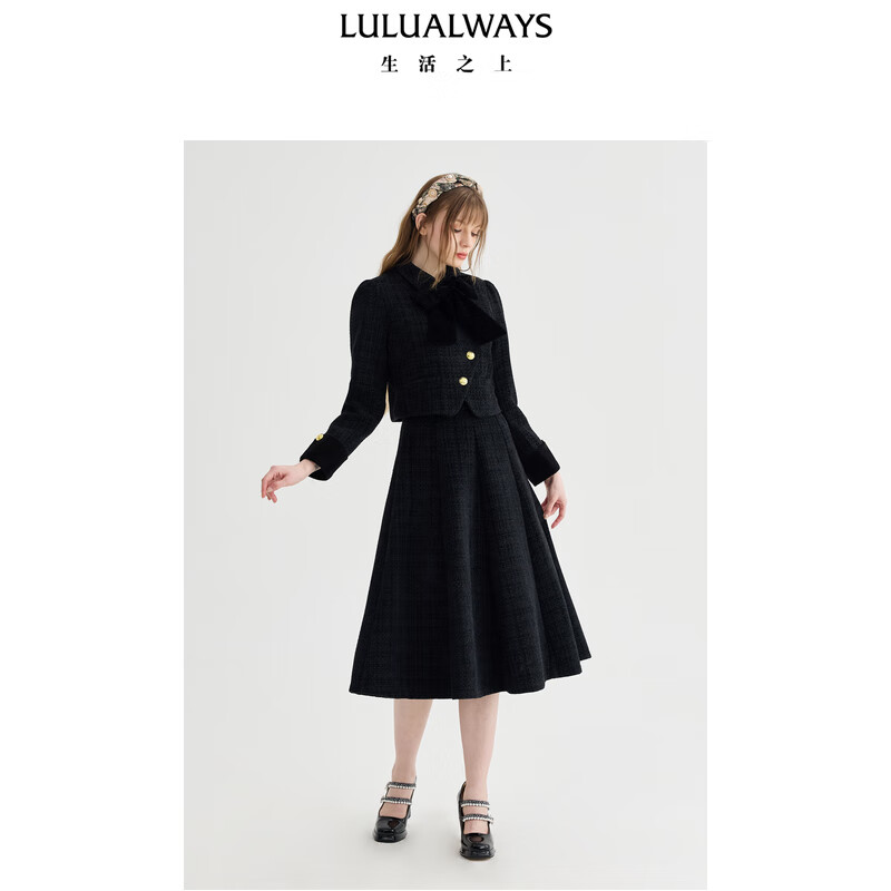 LULUALWAYS我爱露露24冬季新款时尚优雅加棉保暖小香风短款外套女 黑色 M