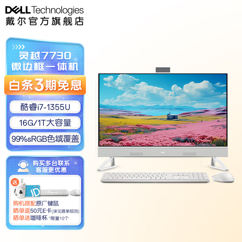 戴尔（DELL） 灵越5430/7730酷睿网课办公微边框一体机收银台式电脑学生家用护眼大屏电脑23.8/27英寸 27英寸|5819白|酷睿i7|1T|MX570A 官方标配