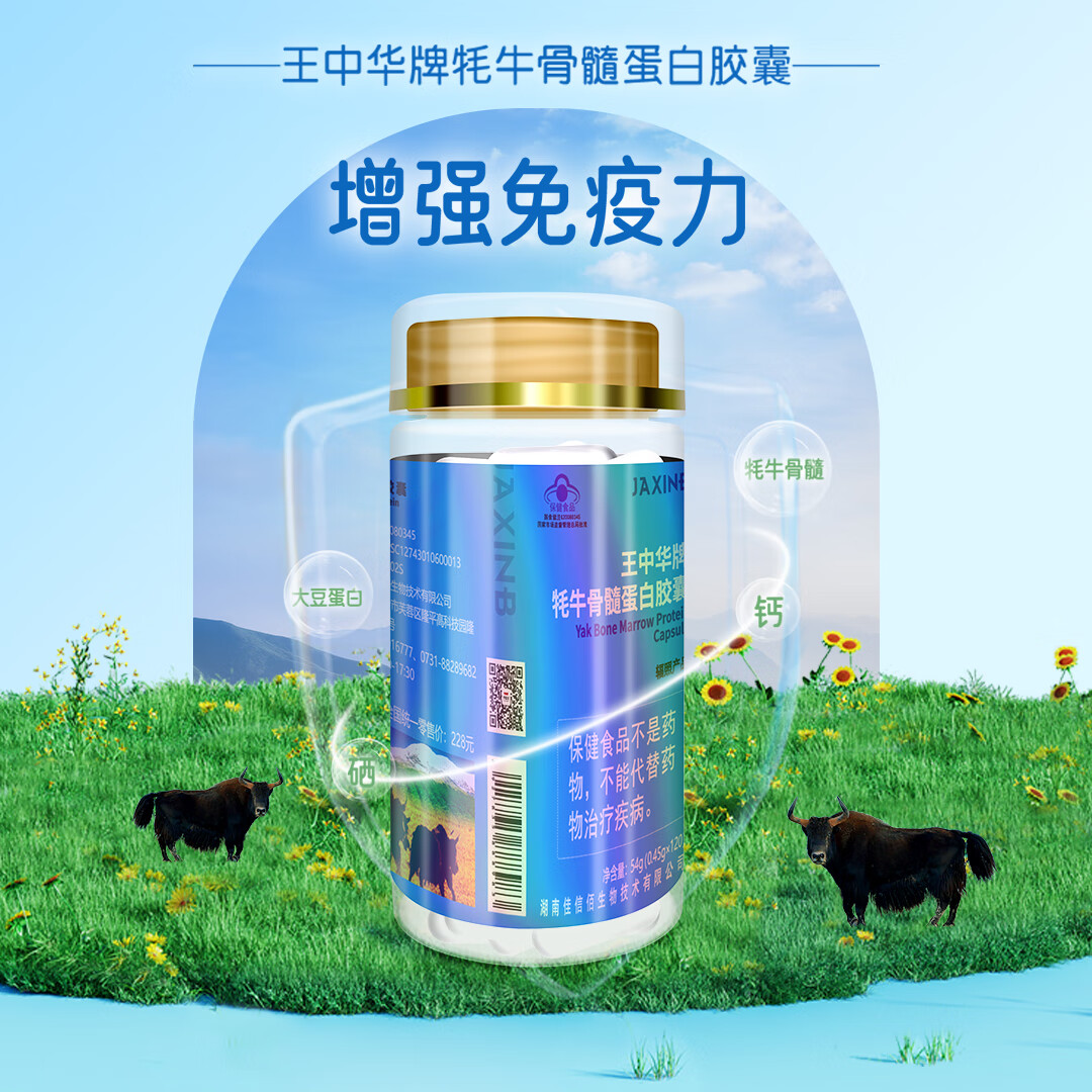 佳信佰王中华牌牦牛骨髓蛋白胶囊 补充骨营养关节疏松骨痛中老年长辈送 120粒1瓶 京东折扣/优惠券