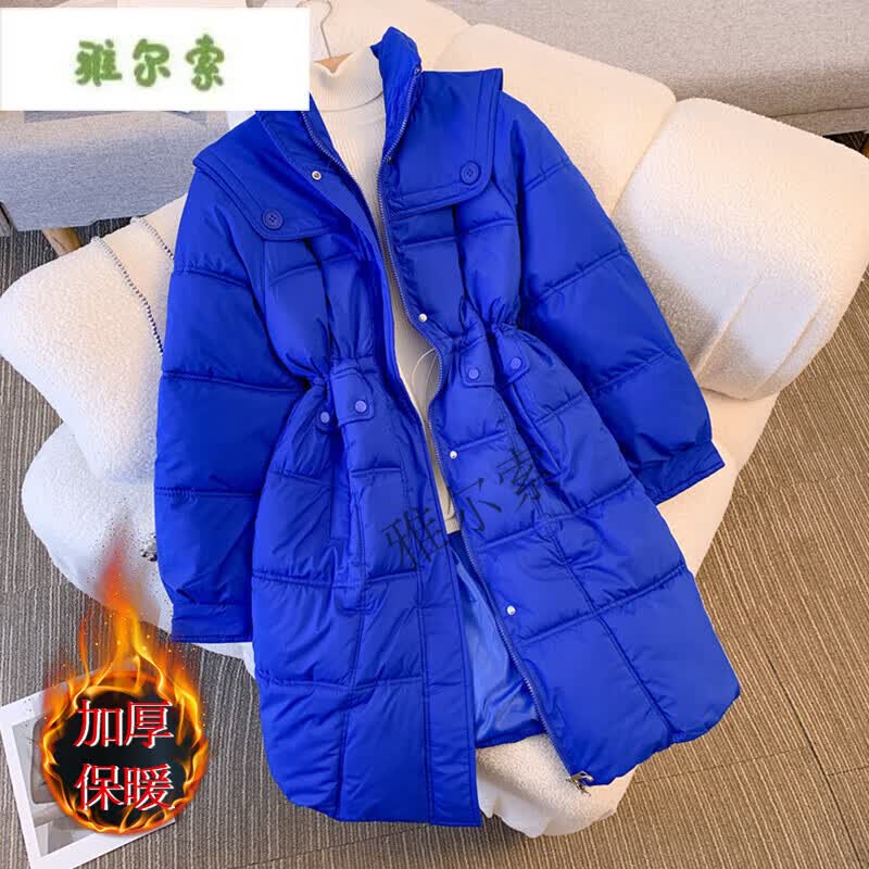 雅尔索胖mm大码羽绒.棉服女200斤显瘦中长款收腰少女加肥加大冬季新款 蓝色 2XL 建议140-160