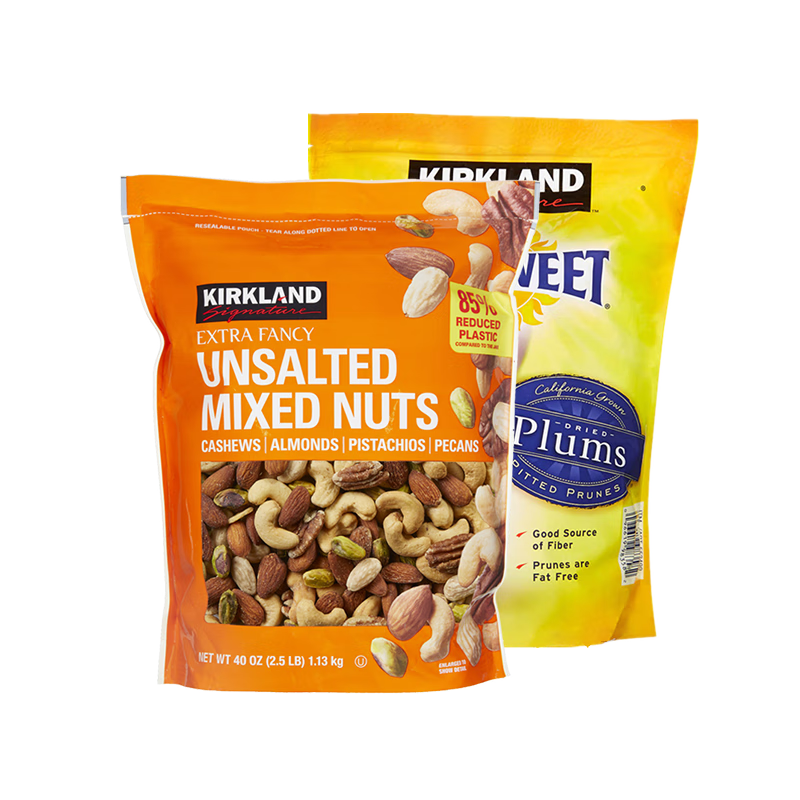 科克蘭（KirkLand）加州整顆無核西梅干1.59kg+無鹽原味混合堅果1.13kg 柯克蘭Costco