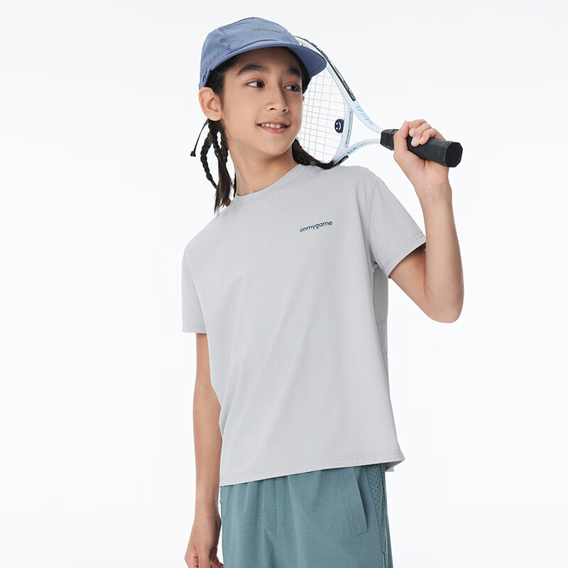 onmygame【轻氧气T恤】儿童凉感速干衣26年夏季新款男童女童透气短袖上衣 循环灰 130
