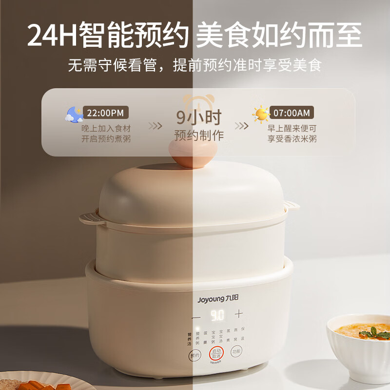 九阳电炖锅小孩喂养辅食煮粥锅家用煮粥煲汤锅插电专用炖煮汤熬粥锅 九阳白 （双胆双层）