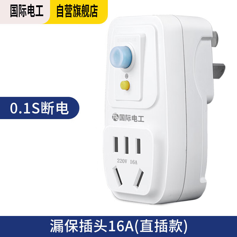 国际电工漏电保护插头 家用电器热水器防水防触电保护器 插座转换头 加厚款-漏保插头16A(直插款) 