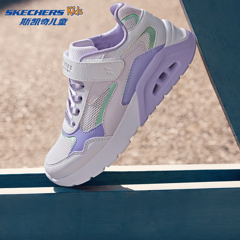 Skechers斯凯奇女童新款透气运动板鞋319380L 白色/薰衣草色/WLV 32 