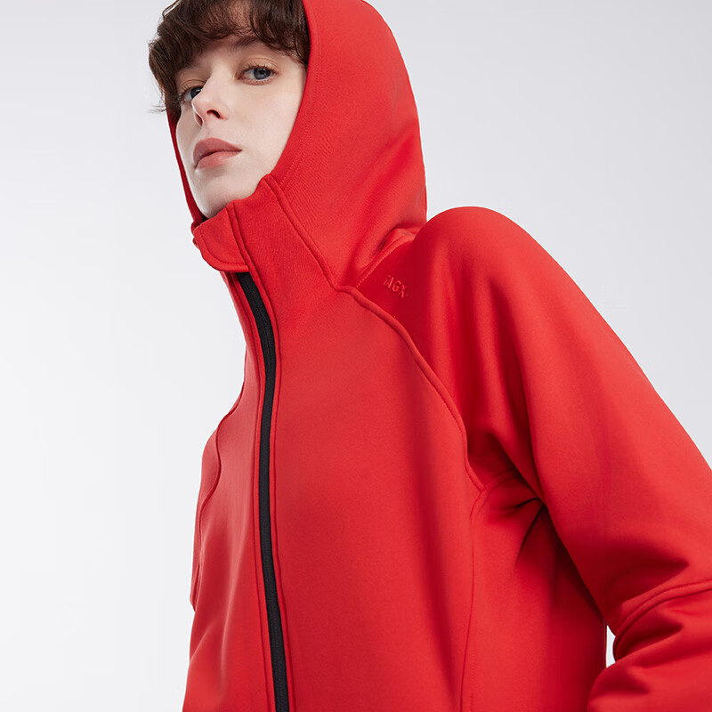 TAGX 探观抓绒连帽外套男女同款2025蛇年限定超清耐磨保温抗菌保暖上衣 熔岩红 3XL