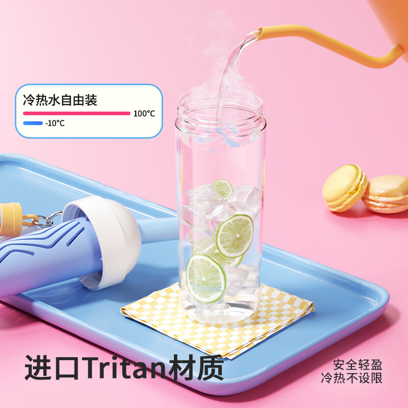 哈尔斯（HAERS）Rainbow夏日塑料杯多巴胺高颜值水杯独立茶仓吸管杯带防丢吸管帽 浆果莓莓【赠杯刷吸管刷】 650ml