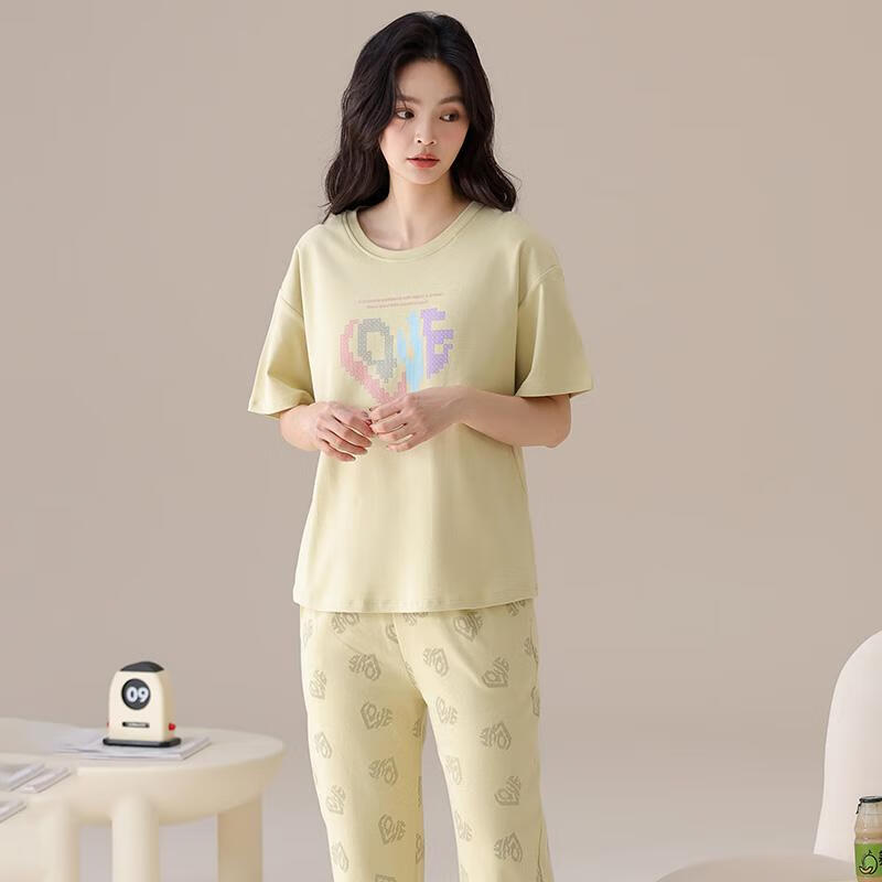 莫代尔夏季全棉睡衣女士100%纯棉春秋2026新款薄款感短袖长裤家居服套装 YXC-Y5022 L 建议体重105-125斤 现货现发