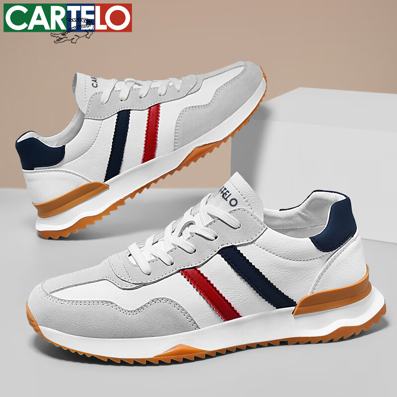 卡帝乐鳄鱼鞋子男鞋潮流百搭网面旅游鞋男士运动休闲鞋 米白[四季款] QH8009 42 [运动鞋码]